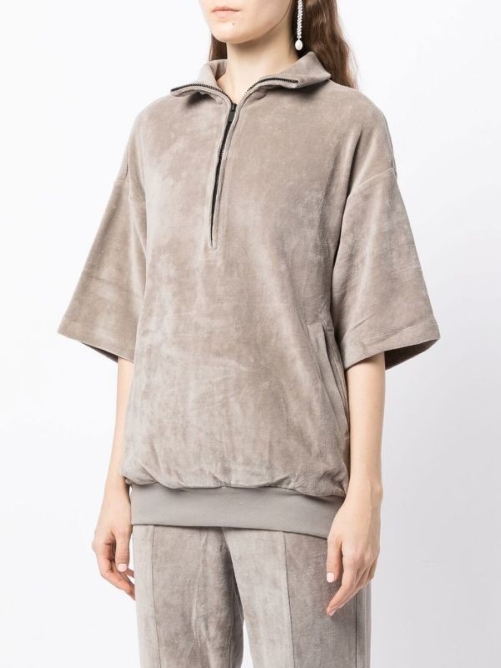Essentials Fear Of God Taupe Grey Velour Half-Zip Pullover